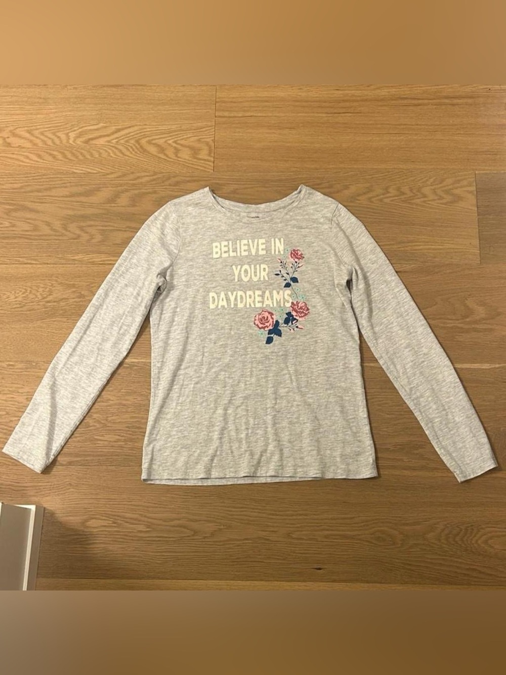 George Light Gray Long Sleeve Tee with Floral 'Believe in Your Daydreams'
